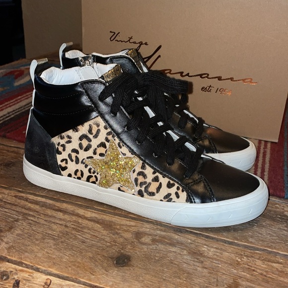 Vintage Havana black/leopard print hightop sneaker sz 9 women’s - Picture 2 of 12